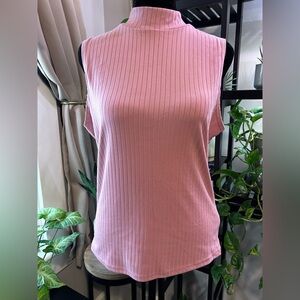 Olivia Rae Sleeveless Mock Neck Ribbed Top - Pink